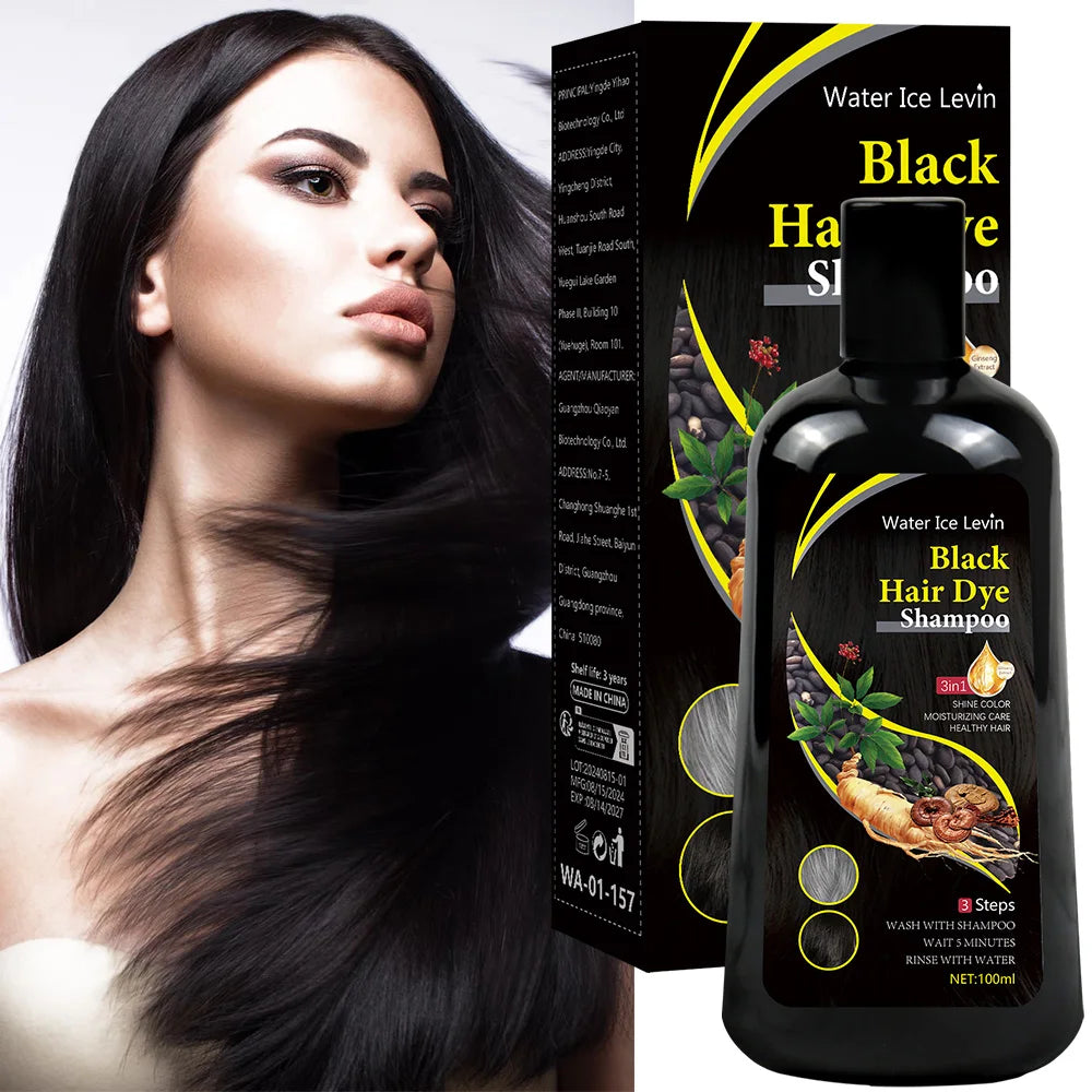 Black Hair Color Dye Hair Shampoo Cream Organic Permanent Covers White Gray