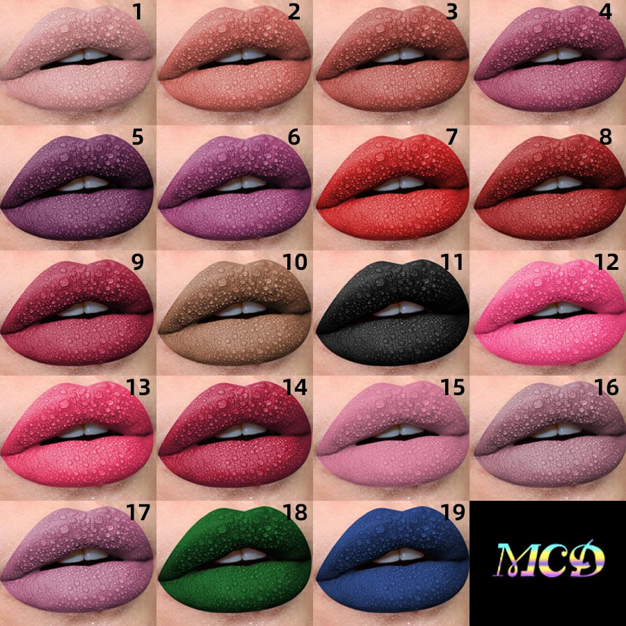 19 colors MCD  Matte Velvet Lip Gloss Liquid Lipstick