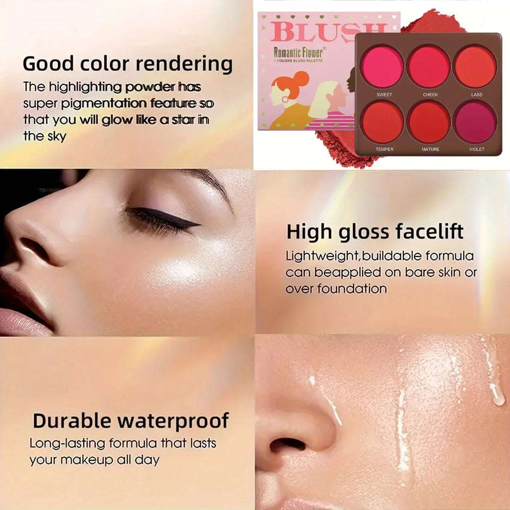 6 Colors Waterproof Matte Blush Palette